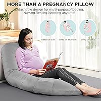 Vista 4 de Almohadas de embarazo para dormir, almohada de maternidad en forma de E para mujeres embarazadas con almohada de cuña ajustable, almohada de espuma