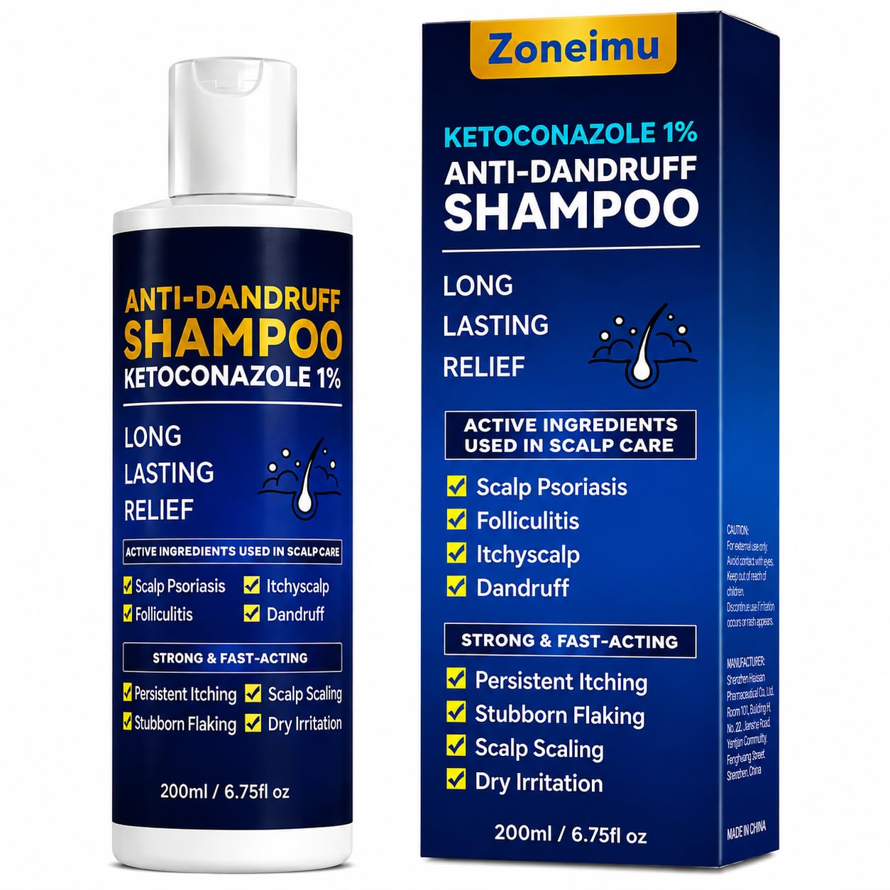 Ketoconazole 1% Anti-Dandruff Shampoo Itchy Scalp Flake Control 200ml