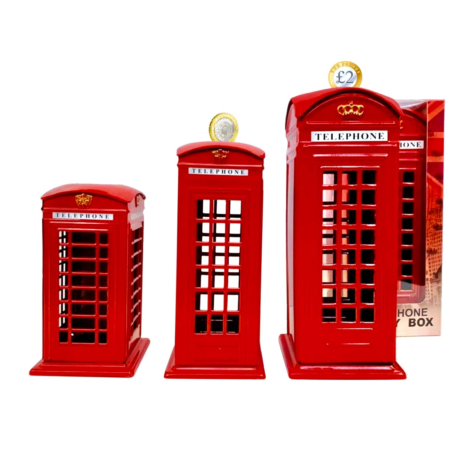 Money Boxes Red 3 London Telephone Box Money Coins Banks - Iconic British Phone Booth - Uk London Souvenirs Gift