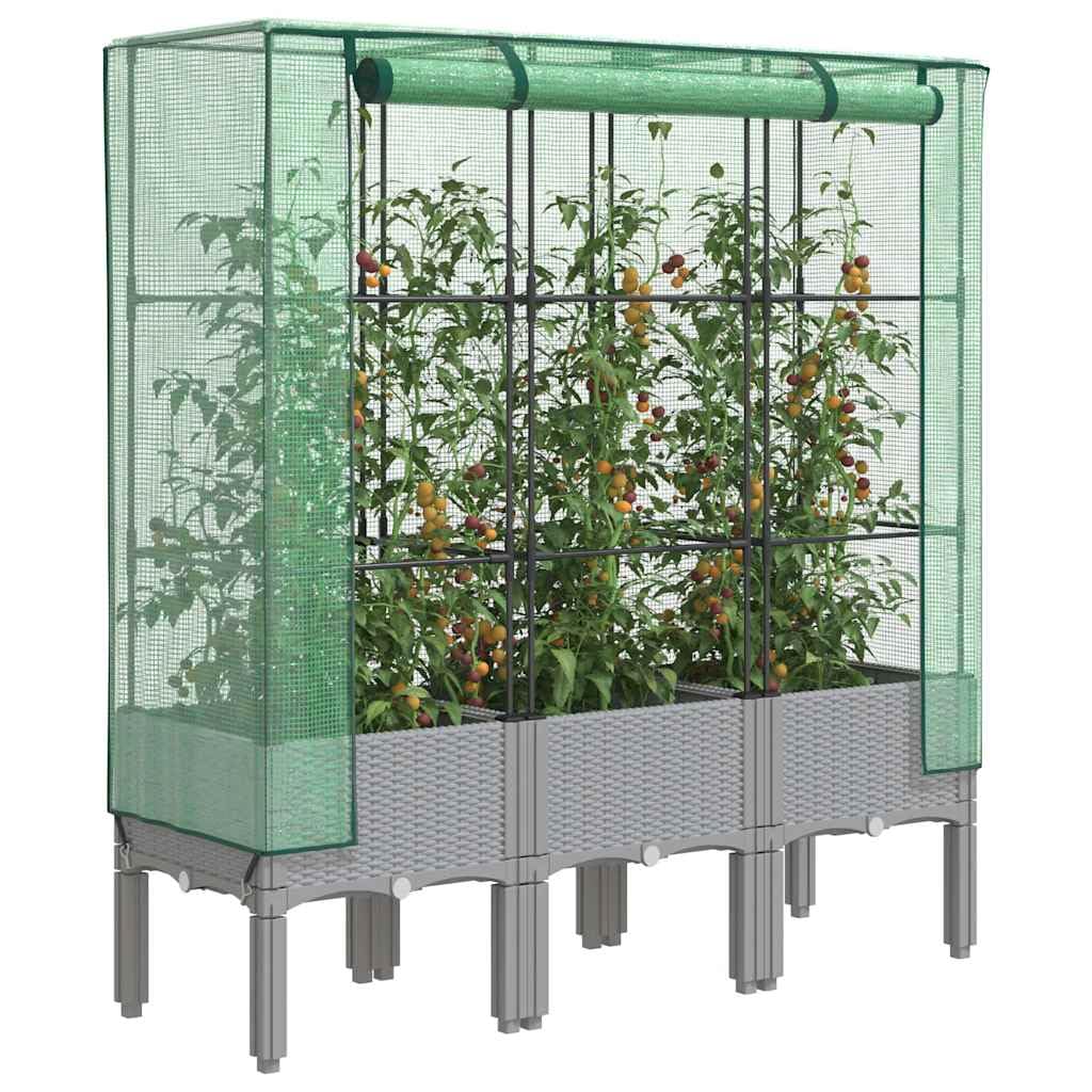 Bancal alto con accesorio de invernadero de aspecto de ratán, 120 x 40 x 140 cm, marco de polipropileno con tubo de hierro, cubierta impermeable, ideal como jardinera para balcón y maceta para jardín