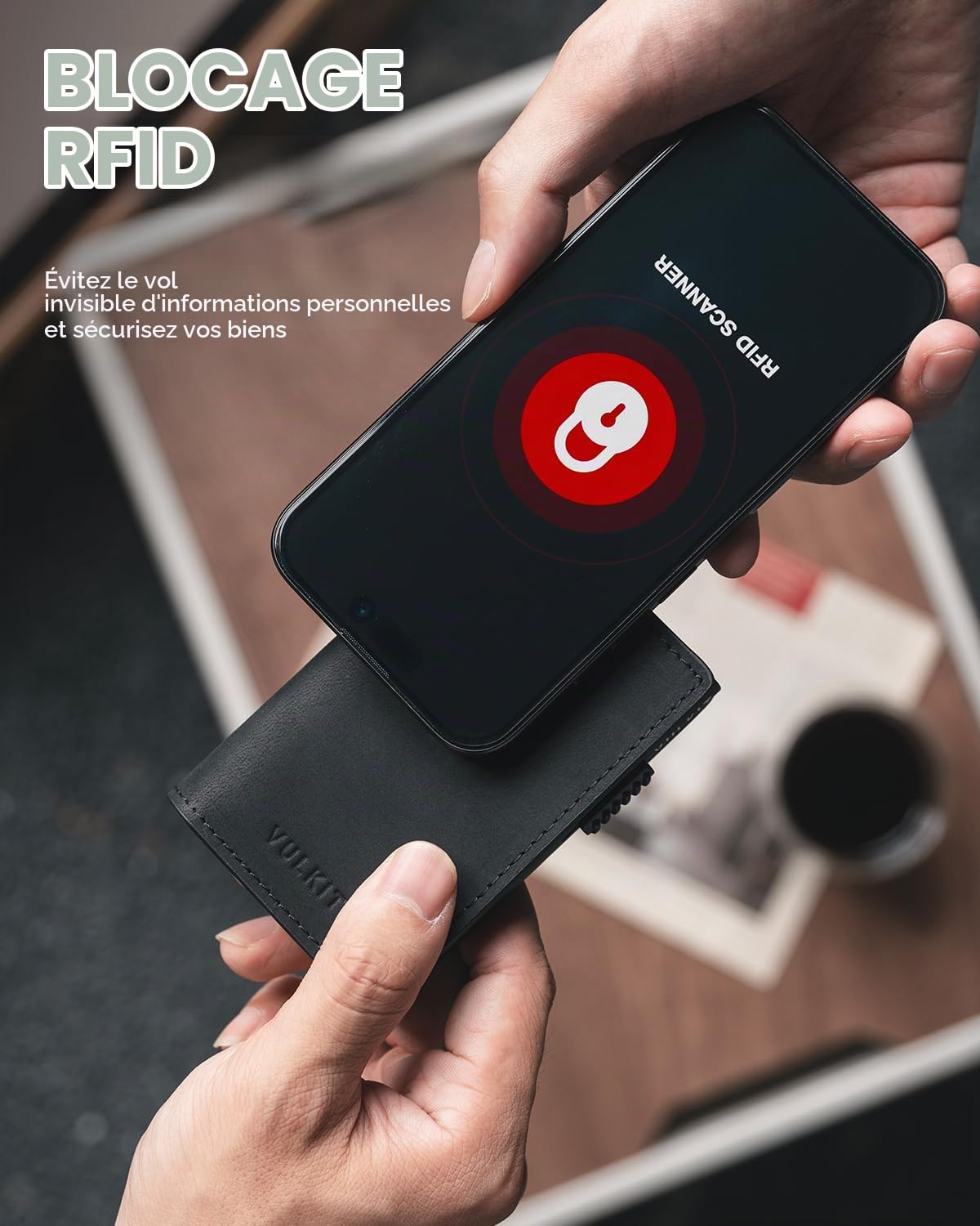 VULKIT Porte-Cartes Pop-up Fin en Cuir Crazy Horse Anti-RFID Pouvant Contenir 11 Cartes et Billets