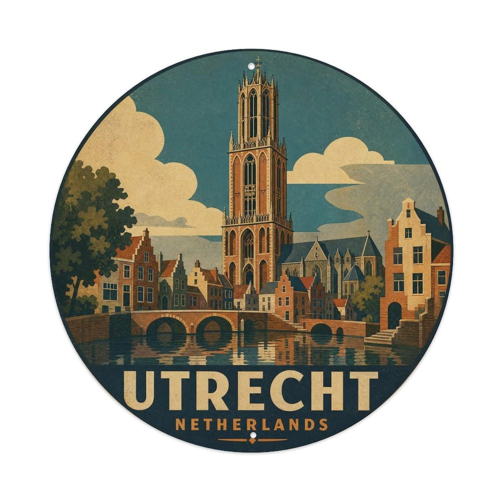 Retro Travel Netherlands Utrecht Vintage Metal Tin Sign Plaque Wall Decor for Cafe, Club Bar, Office, Garden Metal Poster 8x8Inch