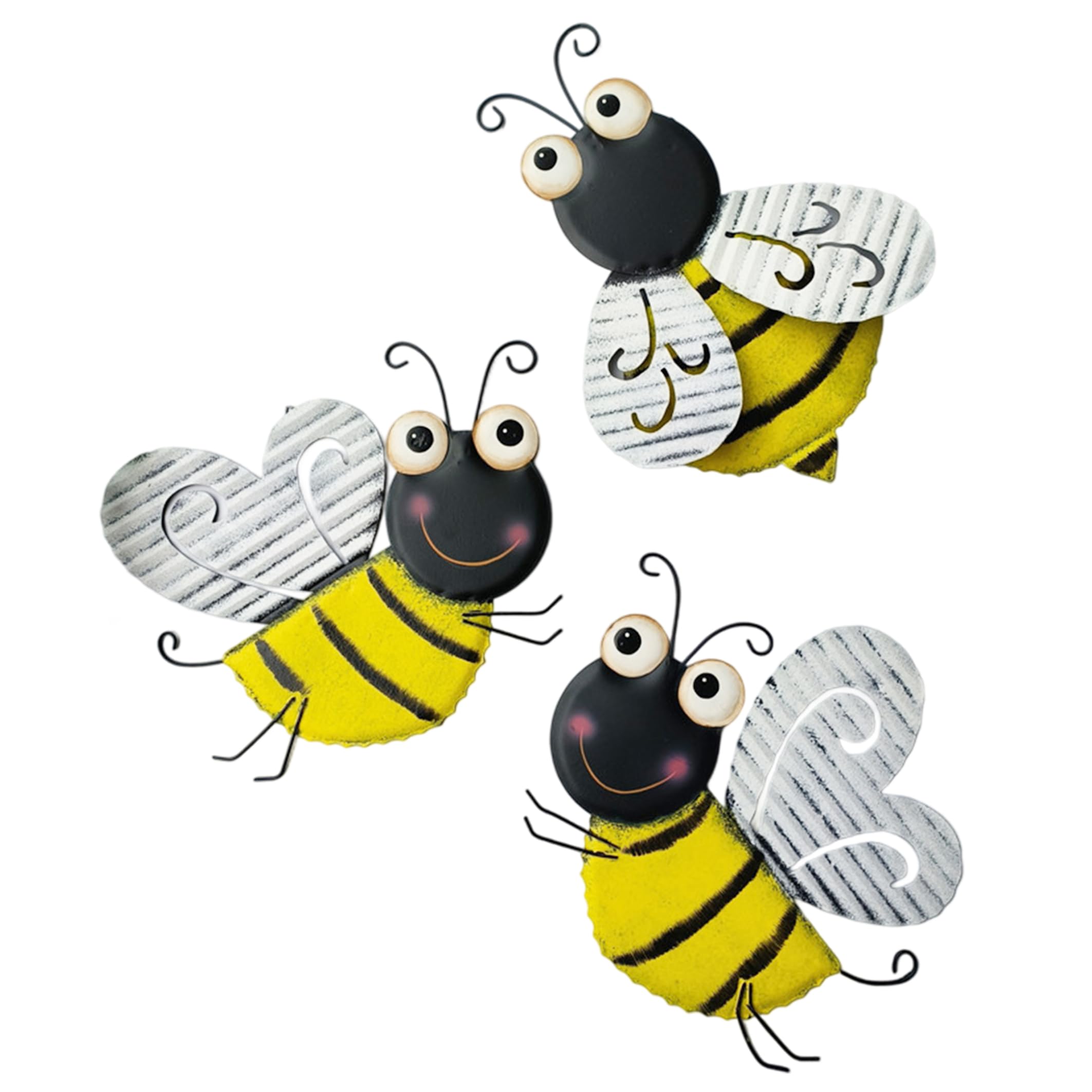 Ginwrek Outdoor Bee Decor Bee Wall Decor, 3 Pcs Outdoor Metal Wall Art, Garden Garden For Patio, Fence, Kids' Room (3 Assorted Poses)
