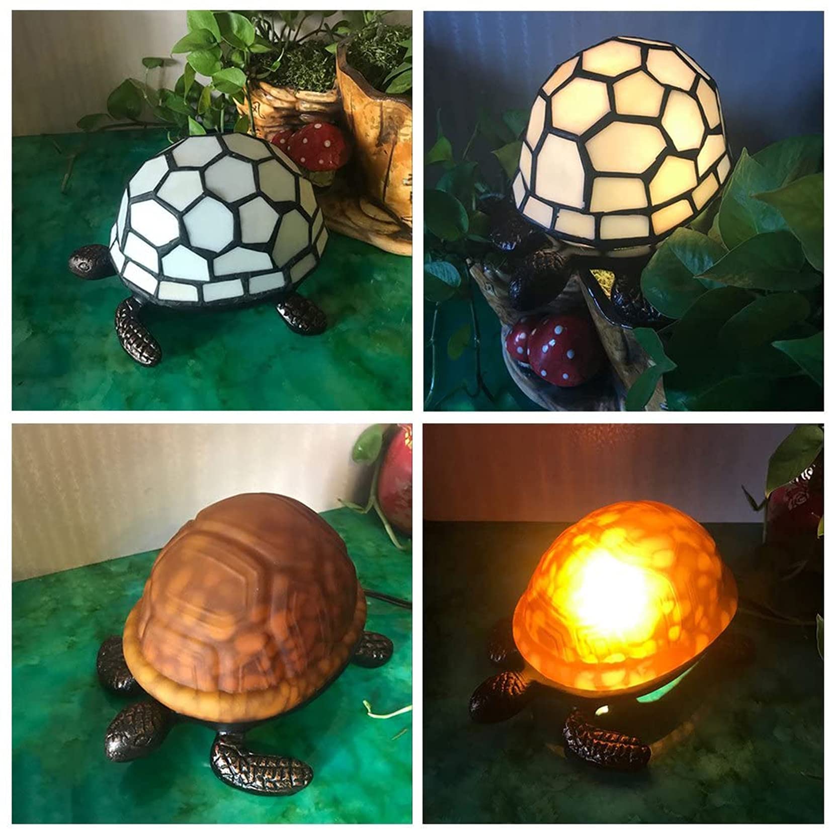 BOTOWI Tiffany Lampe,Buntglaslampe, Nachtlampe für Kinder,Schildkröte geformte Nachttischlampe,Akzentlampe, Bunte Lampe,Kinder Schlafzimmer Dekor,E12/14,Braun