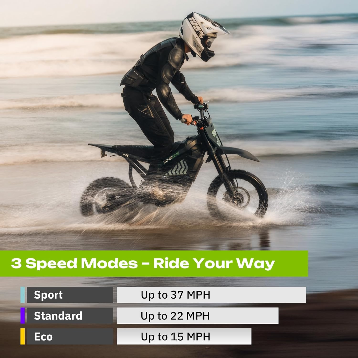 Windone RS5 Electric Dirt Bike for Teens & Adults (13+), Up to 37 MPH, 45 Miles Range, 2200W Peak Motor, 14"/12" Off-Road Tires, Hydraulic Suspension, 3-Speed Modes Electric Motorcycle