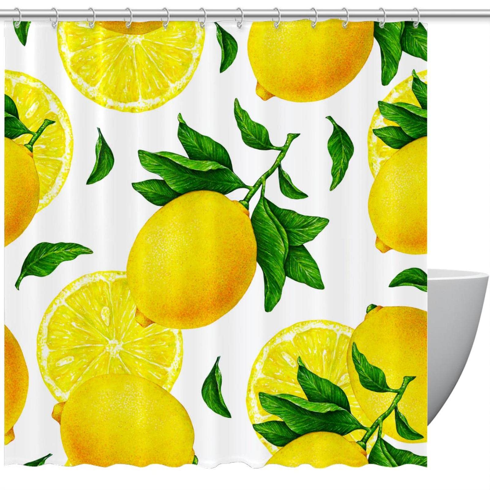 Rideau de douche jaune citron aquarelle pour éviter l'eau sur le sol de la salle de bain