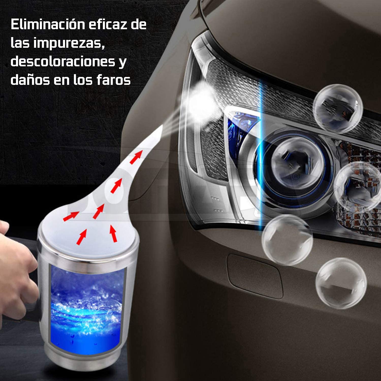 Kit de Restauración de Faros con Polimero Reparación de Arañazos Renovación de Faros con Caja Transporte | Incluye botella de 600 ml de POLIMERO (800 gr)
