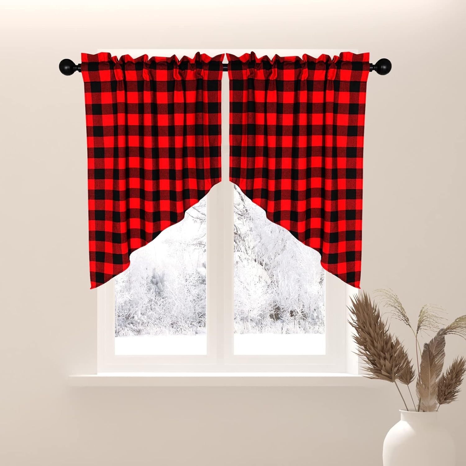 Bentrilisa 2 Pcs Buffalo Check Swag Curtains 36 Inches