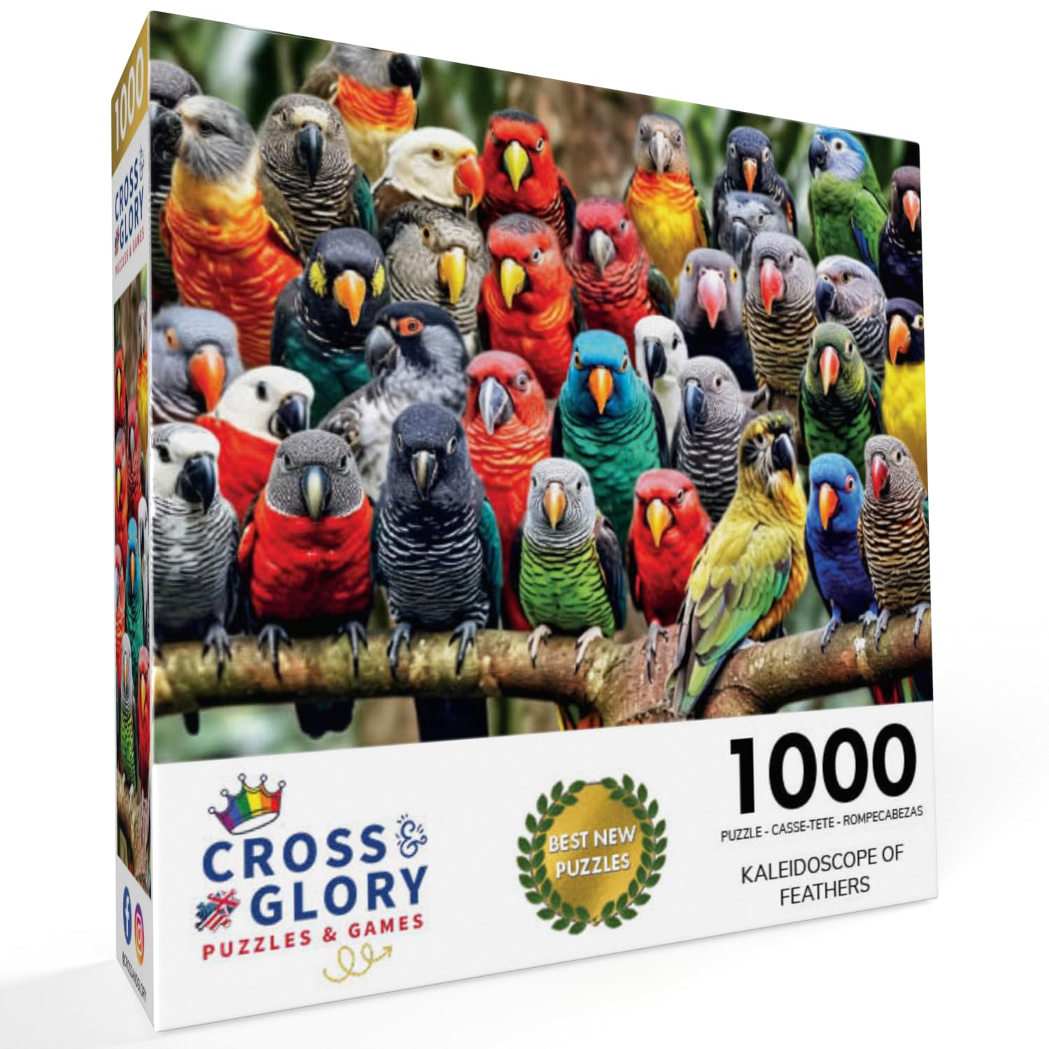 Cross & Glory - Kaleidoscope of Feathers - 1000 Piece Jigsaw Puzzle for Adults | Unique Bird Artwork | Best Challenging Puzzles for Cognitive Workout