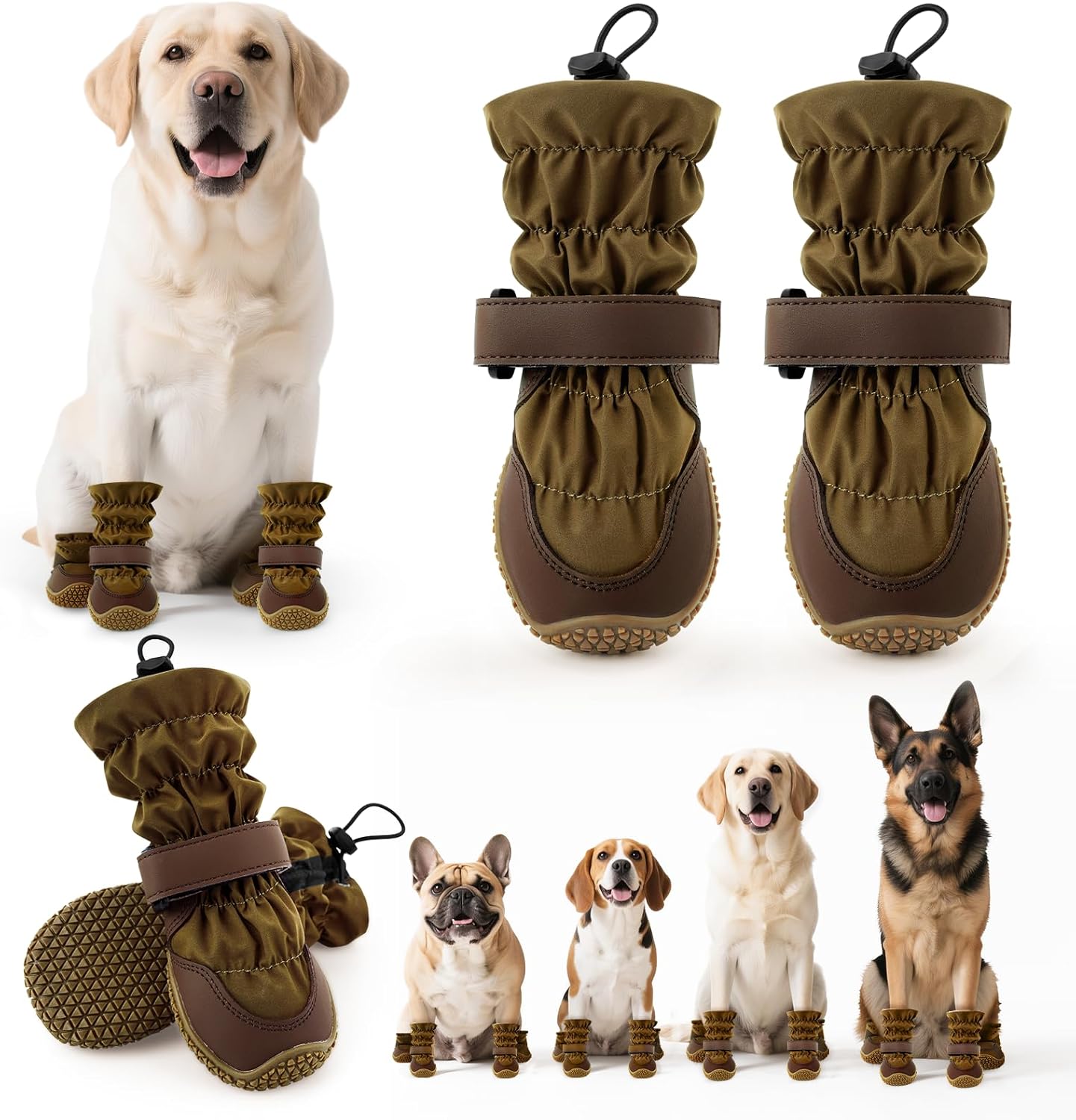 Dog Boots Winter, Dog Snow Shoes for Small Large Medium Dogs, Adjustable Puppy Booties Paw Protectors for Outdoor Cold Weather Hardwood Hiking Walking Size 1