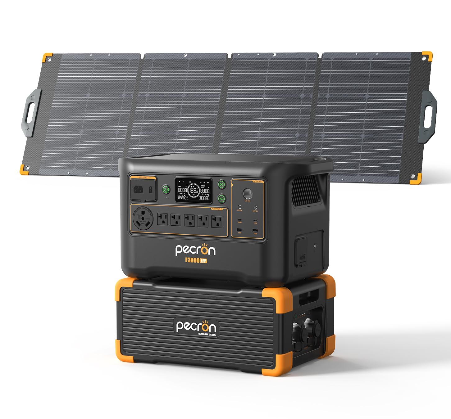 Pecron Portable Power Station F3000LFP with 3072Wh Extra Battery 200W Solar Panel 1 3072Wh Solar Camping Generator 3600W