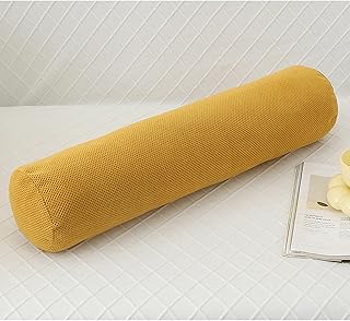 Almohada de cuerpo cilíndrico cervical para sofá S, dormitorio, sala de estar, almohada de color sólido con cremallera, color amarillo, 15 x 60 cm
