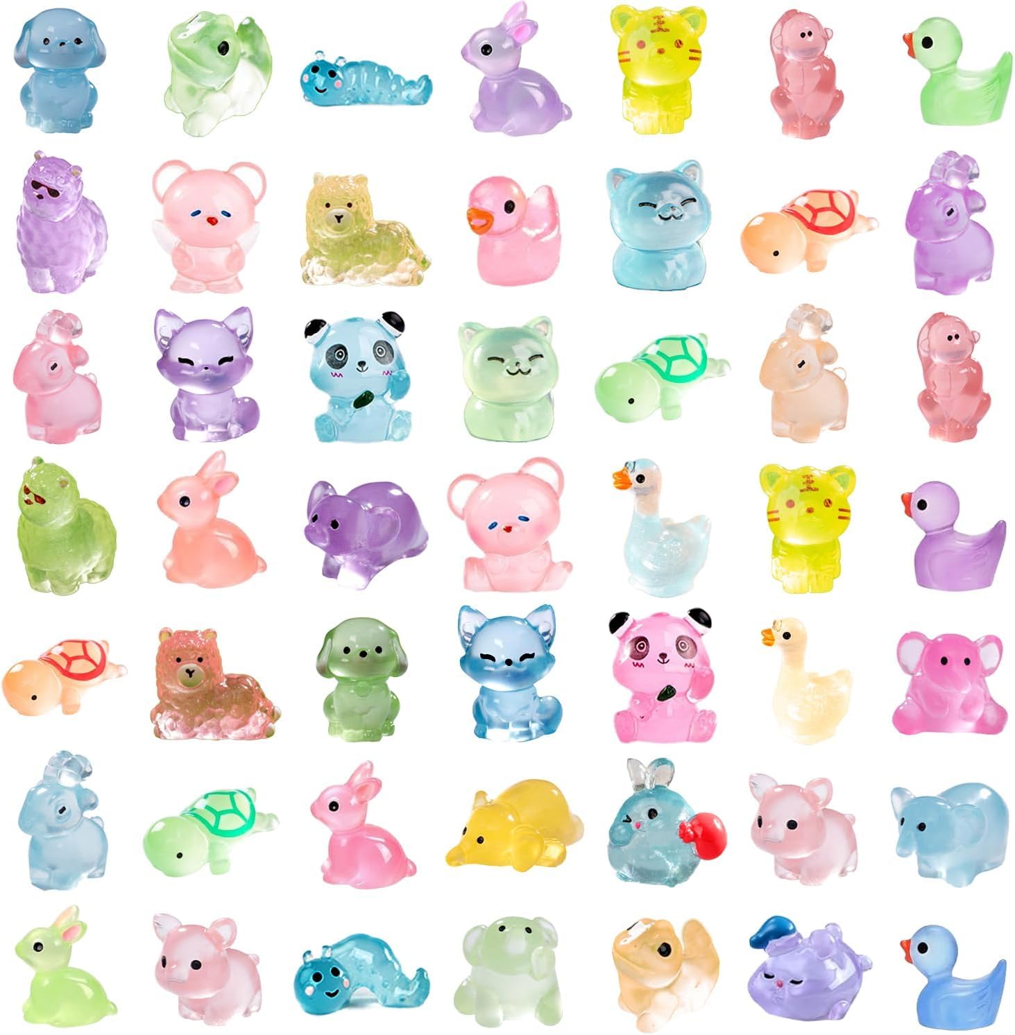 Szclkjgs Colorful Mini Resin Animals Toys, 50Pcs Luminous Tiny Duck Turtles Figures For Diy Garden Aquarium Cake Decor Dollhouse (Luminous, 50)