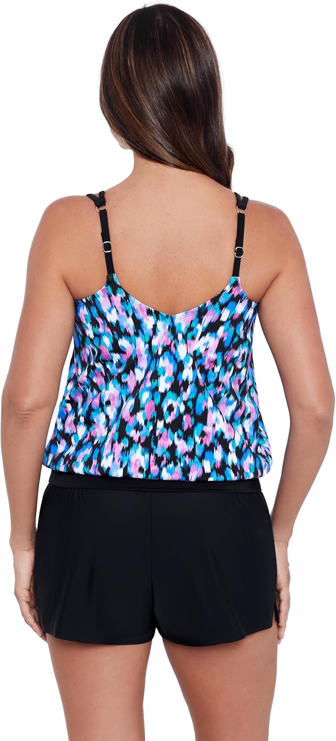 Womens V Neck Blouson Ring Tankini Top - Image 3