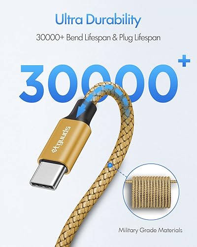 Miniatura 5 de etguuds Cable USB C a USB C dorado de 6 pies, paquete de 2, cable USBC a USBC de 60 W, cable de carga tipo C a C, cable de carga rápida para iPhone