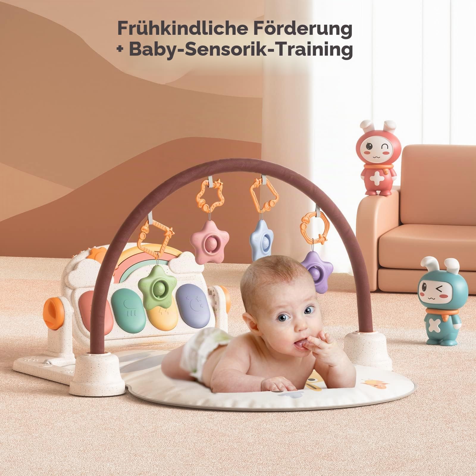 TUMAMA Baby-Spielmatten, Bodenaktivität, Fitnessstudio, Geräusche, Lichter, Musik, Kick, hängende Rasseln, Krabbelmatte, weich, dick, Kleinkind, Neugeborene, Weihnachtsgeschenke