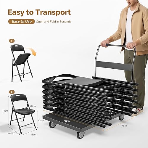Miniatura 4 de Bonnlo Paquete de 2 sillas plegables de plástico negro, asiento portátil con marco de acero resistente para uso en interiores y exteriores, perfecto