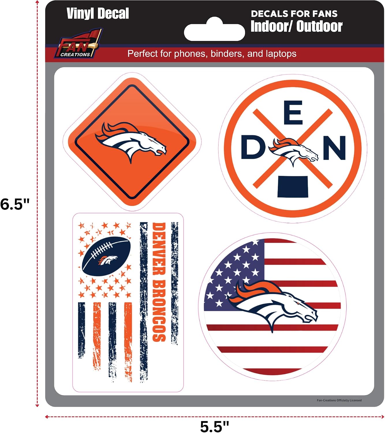 Denver Broncos USA Team Logo Vinyl Stickers by Fan Creations – Officially Licensed NFL 4 Pack Heavy Duty Decals for Indoor/Outdoor–Use for Laptops, Coolers, & Notebooks image 4