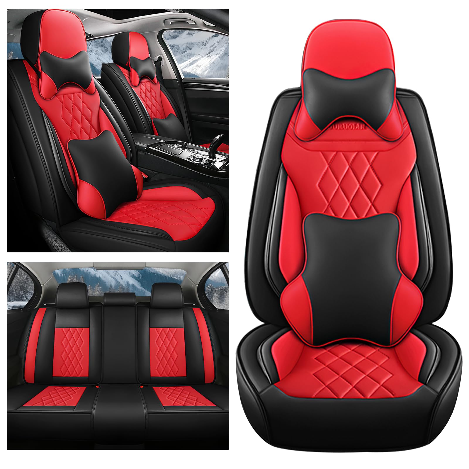 Seat Covers for Toyota Camry 1997-2022,Waterproof Leather Car Seat Cover,Soft and Breathable Auto Interior Accessories,Luxury(Full Set) Black&Red
