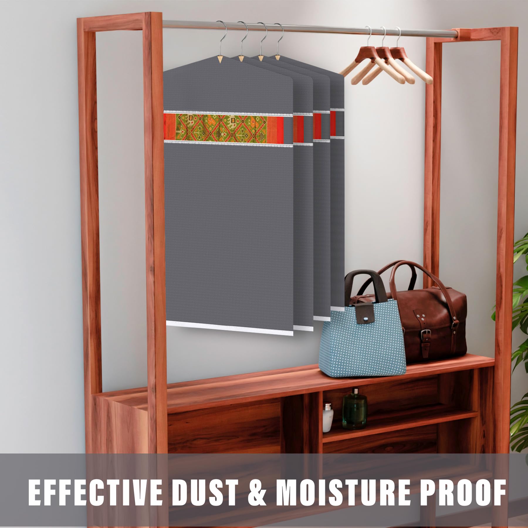 Kuber Industries Sari-Abdeckung zum Aufhängen, Vliesstoff, einfarbig, zum Aufhängen, Sari-Tasche, Aufbewahrung, Organizer, klein, transparent, zum Aufhängen, 24 Stück, Grau