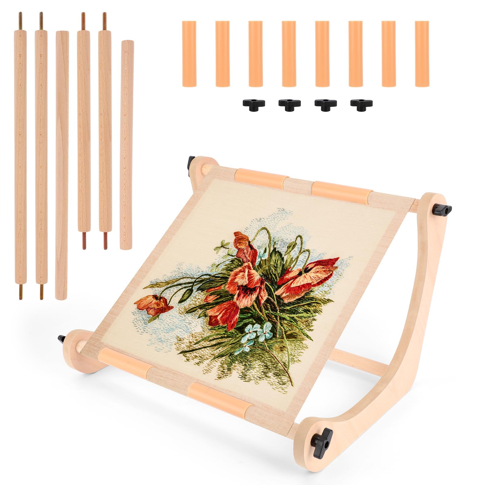 Penitue Adjustable Embroidery Hoop Stand, Wood Cross Sewing Frame Stand Hands-Free Embroidery Accessories for Lap or Table Sewing Needlework Projects