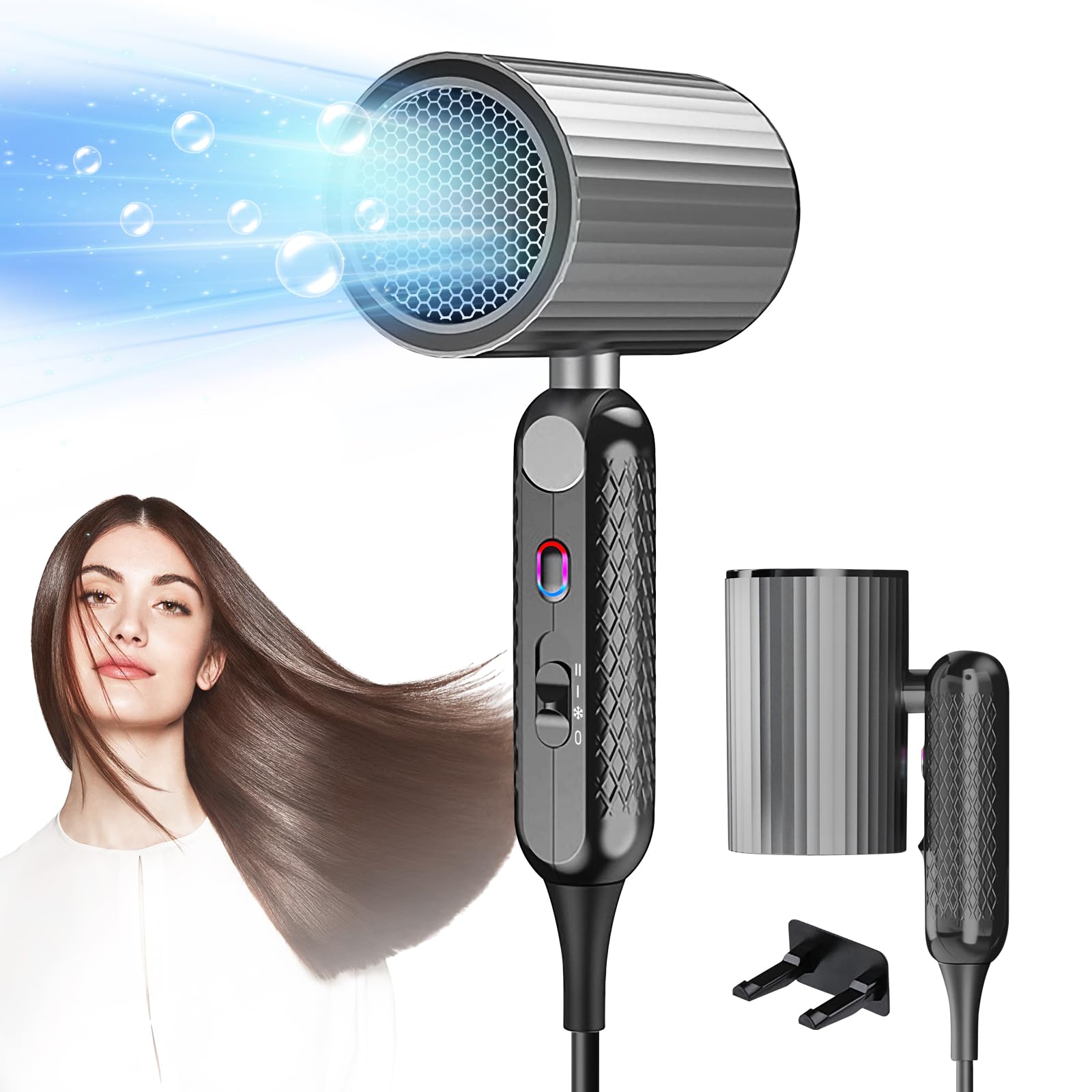 BelonLink Secador de Pelo Profesional, 1800W Secadores de pelo Plegable, Secador de Viaje Iónico, Secador de Viaje, 1 Concentradores, 3 Temperaturas 2 Velocidades, para Doméstico y de Salón
