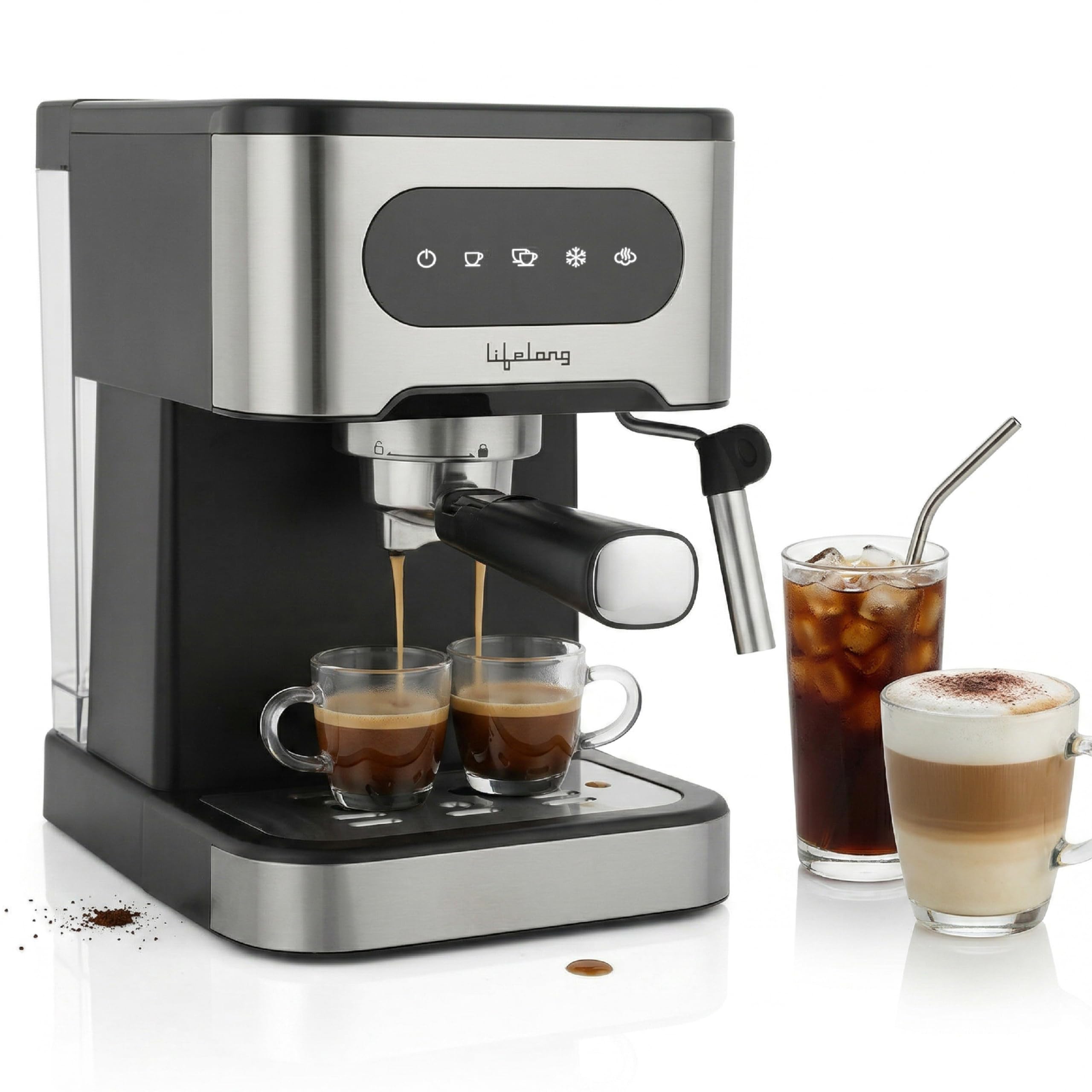 Lifelong 1350 W Digital Espresso Coffee Maker & Cold Brew Coffee Machine | 20 Bar Pressure Pump |Mix with Steamed Milk & Create Cappucciono & Latte at Home | Works with Grounded Coffee & Capsules-image-41