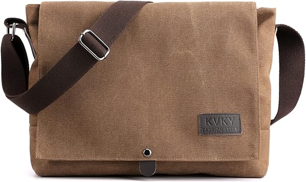 CORIOS Vintage Men's Shoulder Bag Canvas Tote Handbag Crossbody Bag Casual Top Handle Bag Multifunctional Briefcase Messenger Bag Satchel Bag for School Work Shopping Travel Casual Daily Brown