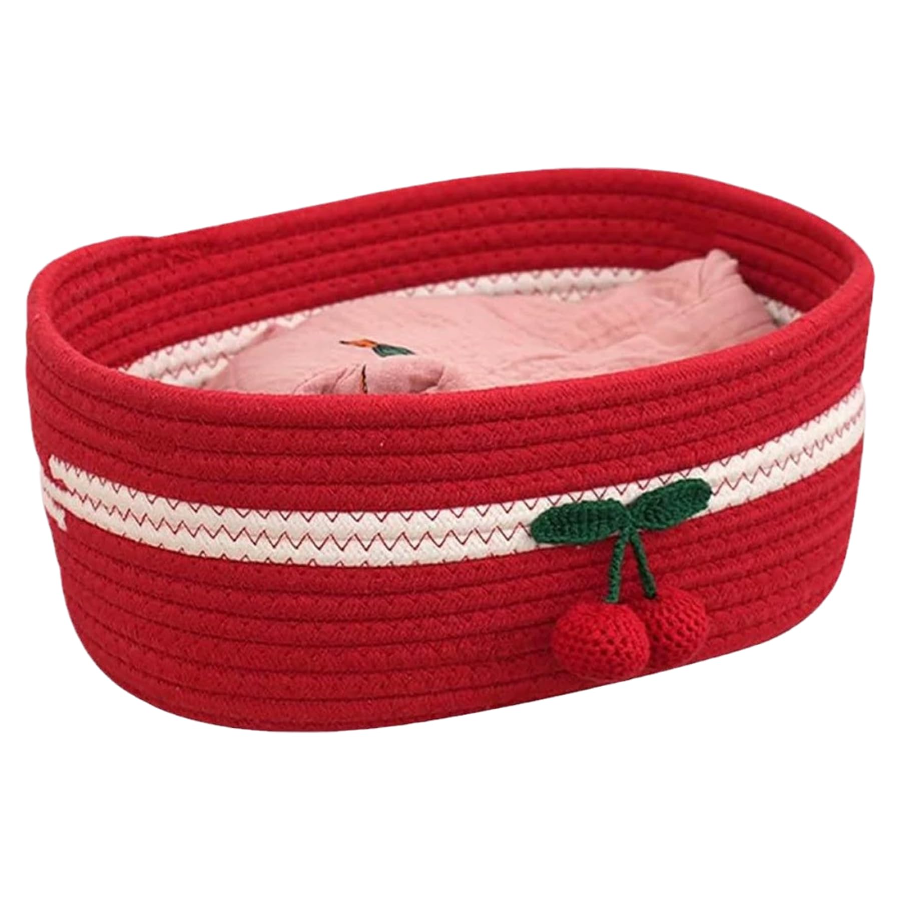 Cakeeyum Red Organizer Baskets 12X8in Rectangle Cozy Woven Cherry Cute Basket Stackable Small Storage Bins For Kids Pets Toy Shelves Baskets For Decor, Small Storage Basket, Cat Toy, Stora