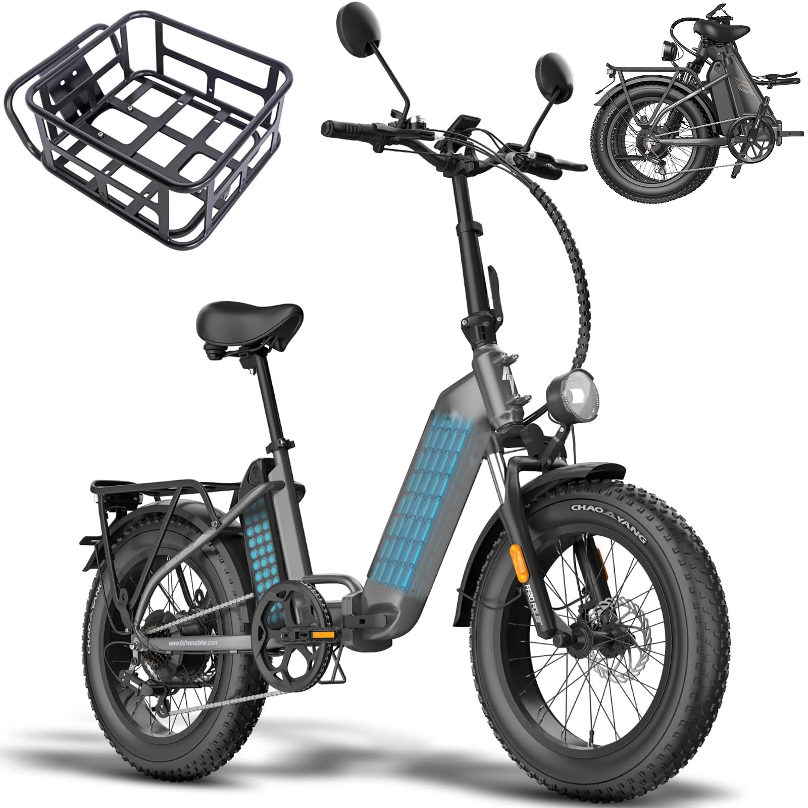 Fafrees Bici Elettrica Pieghevole Due Batterie 48V/12Ah×2 Bicicletta Elettrica, 20"×4.0 Fat Tire, Autonomia di 160km, Fat Bike Ebike per Adulti Uomo Donna, con Schermo LCD, Specchietti