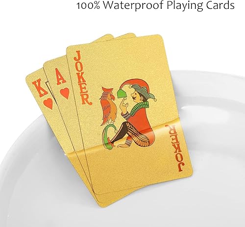 Miniatura 3 de Baraja de cartas de oro rosa, naipes impermeables negros para fiesta y juego (impresión dorada)