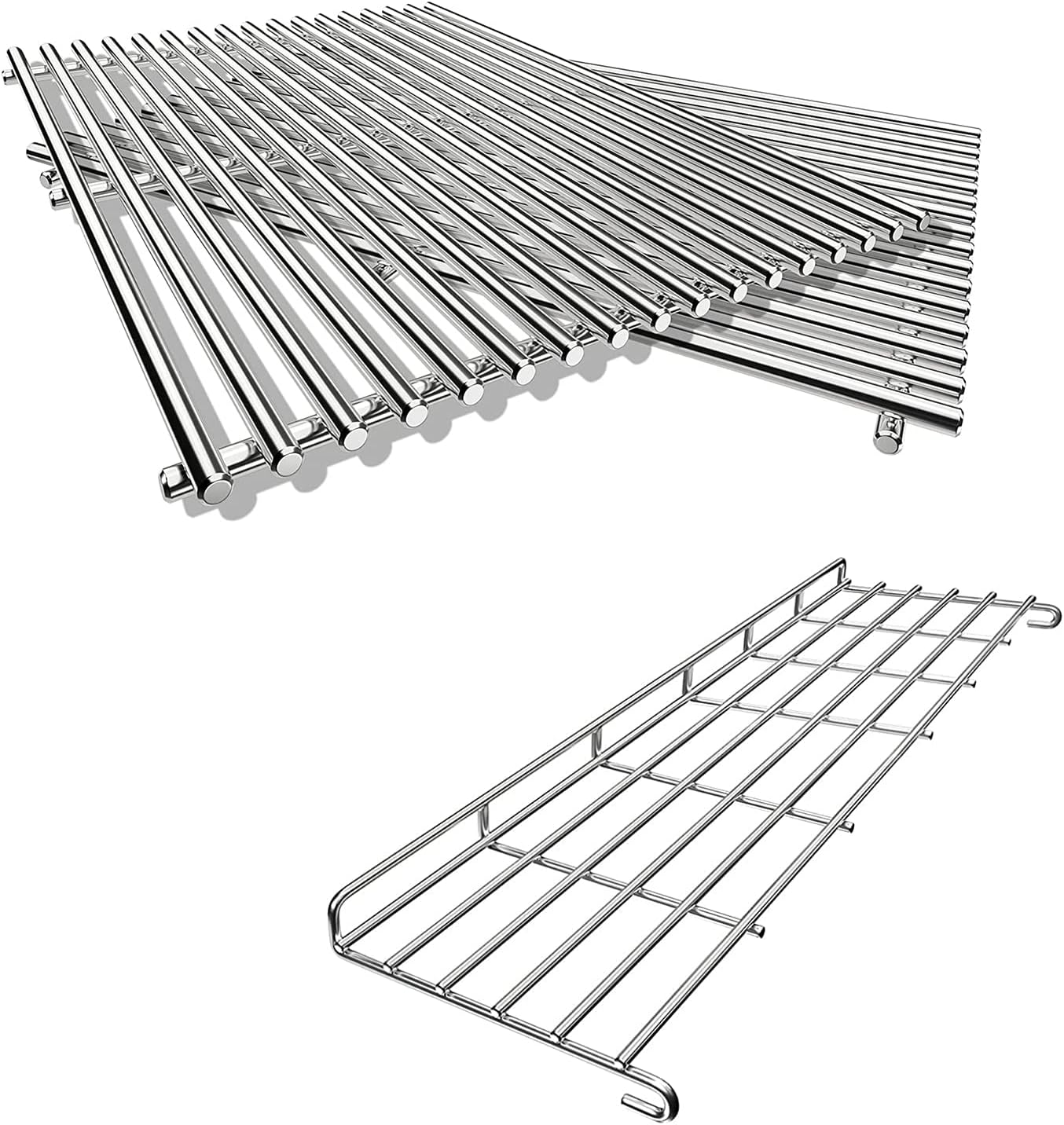 QuliMetal 66095 9 MM 304 Stainless Steel Cooking Grates and 65055 Grill Warming Rack for Weber Genesis II and Genesis II LX 300 Series
