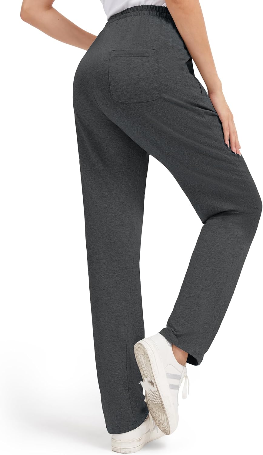 Tapata Petite Women's 26"/28" Inseam Sweatpants Cotton Lounge Yoga Pants Casual Open Bottom Workout Zipper Pocket Joggers - Image 2