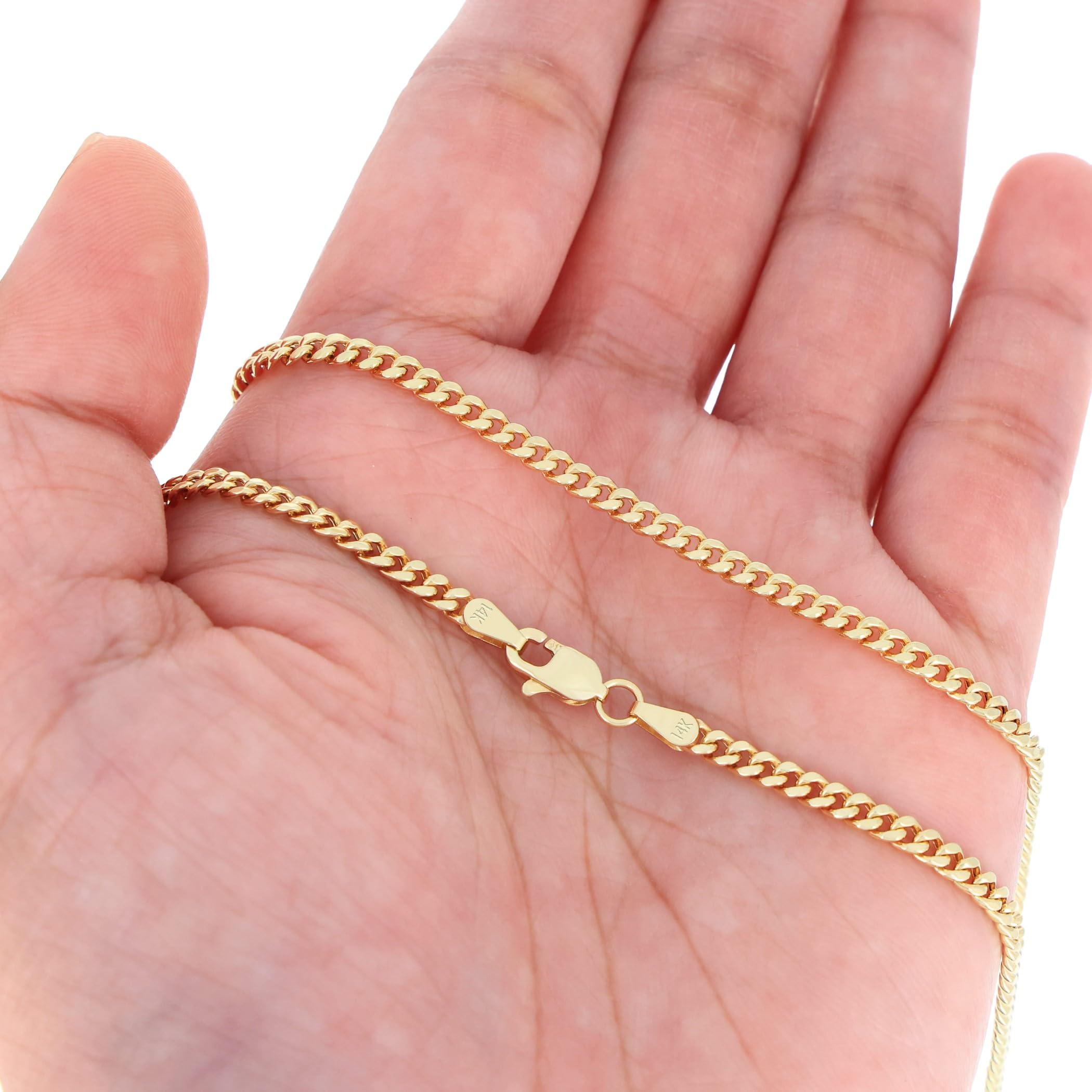 Nuragold Collier à chaîne cubain Miami en or jaune véritable 14 carats 3 mm