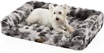 COZY KISS Faux Fur Orthopedic Dog Bed, Dog Bed for Medium Size, Pet Sofa with Removable Leak-Proof Cover, Washable U-Shaped Pet Couch with Anti-Slip Bottom, Beige L 36x27x6.5 inch