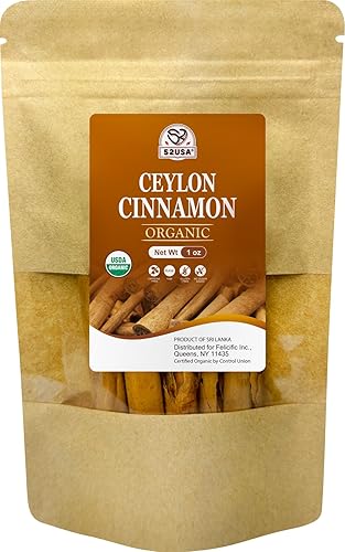 52USA Palitos de canela orgánica de Ceilán, 1 onza (paquete de 1), canela verdadera cultivada en Sri Lanka, palitos de canela entera a granel,