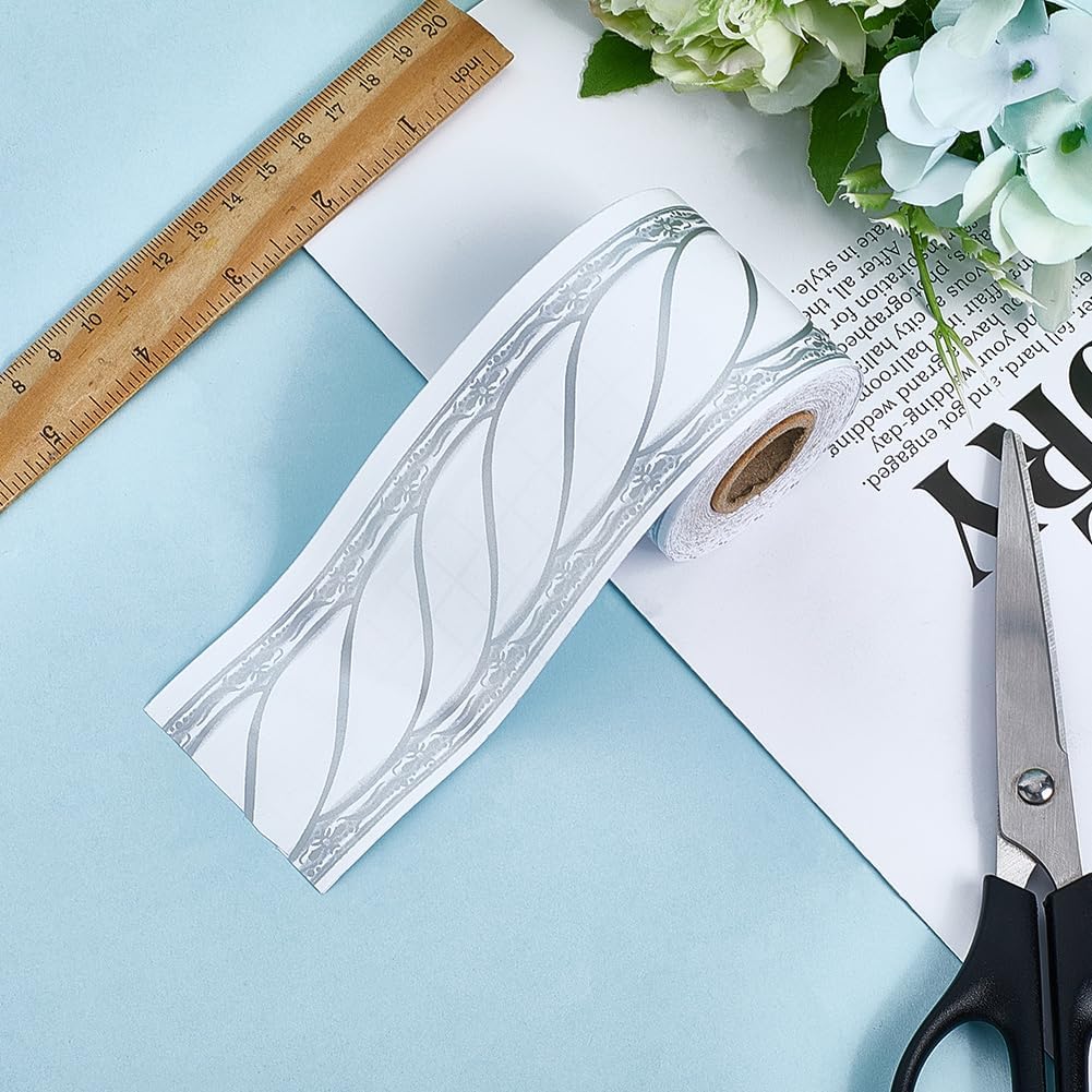 CRASPIRE Light Gray Rope Floral Wallpaper Border 32.8Ftx2 Modern Elegant Vintage Wall Paper Decor Peel and Stick Self Adhesive PVC Molding Sticker for Bathroom Ceiling Kitchen Mirror Frame Home