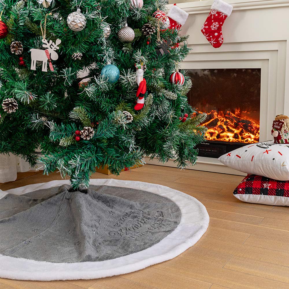 N /AHenrey Tech Grey Christmas Tree Skirt Plush Xmas Tree Skirt Mat 36 Inch for Xmas Holiday Party Decoration