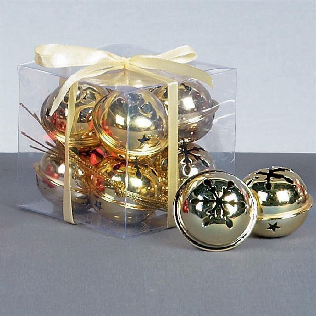 Mythgift Home Accessorie Gold Christmas Decoration 8 Pack Snowflake 40Mm Jingle Bell Baubles