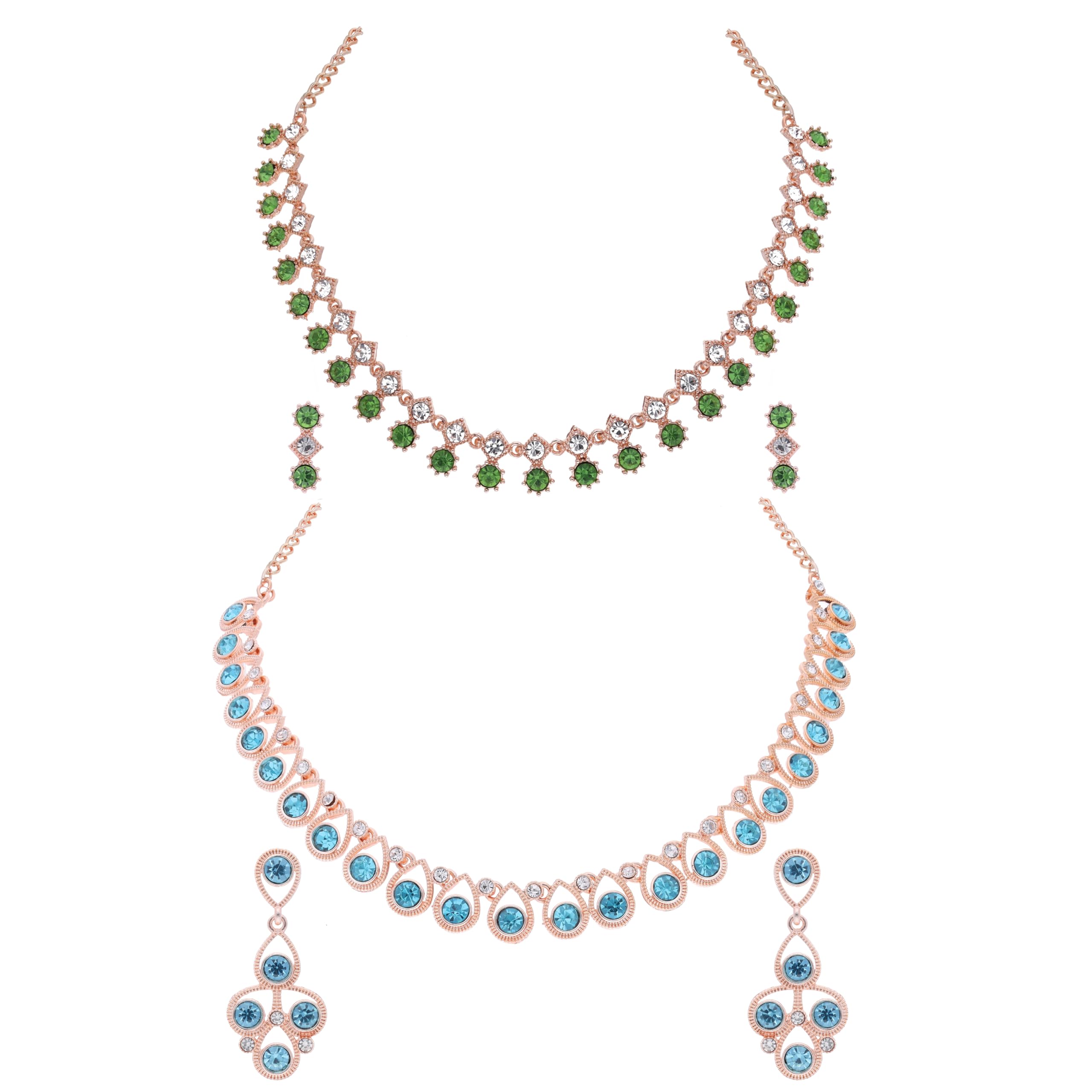 Brado Jewellery Pack of 2 Rosegold Polished AD Studded Necklace with 1 pair of Earring Choker Jewelry set for Women and Girls (B0CKX3RRS8) Amazon Price History, Amazon Price Tracker