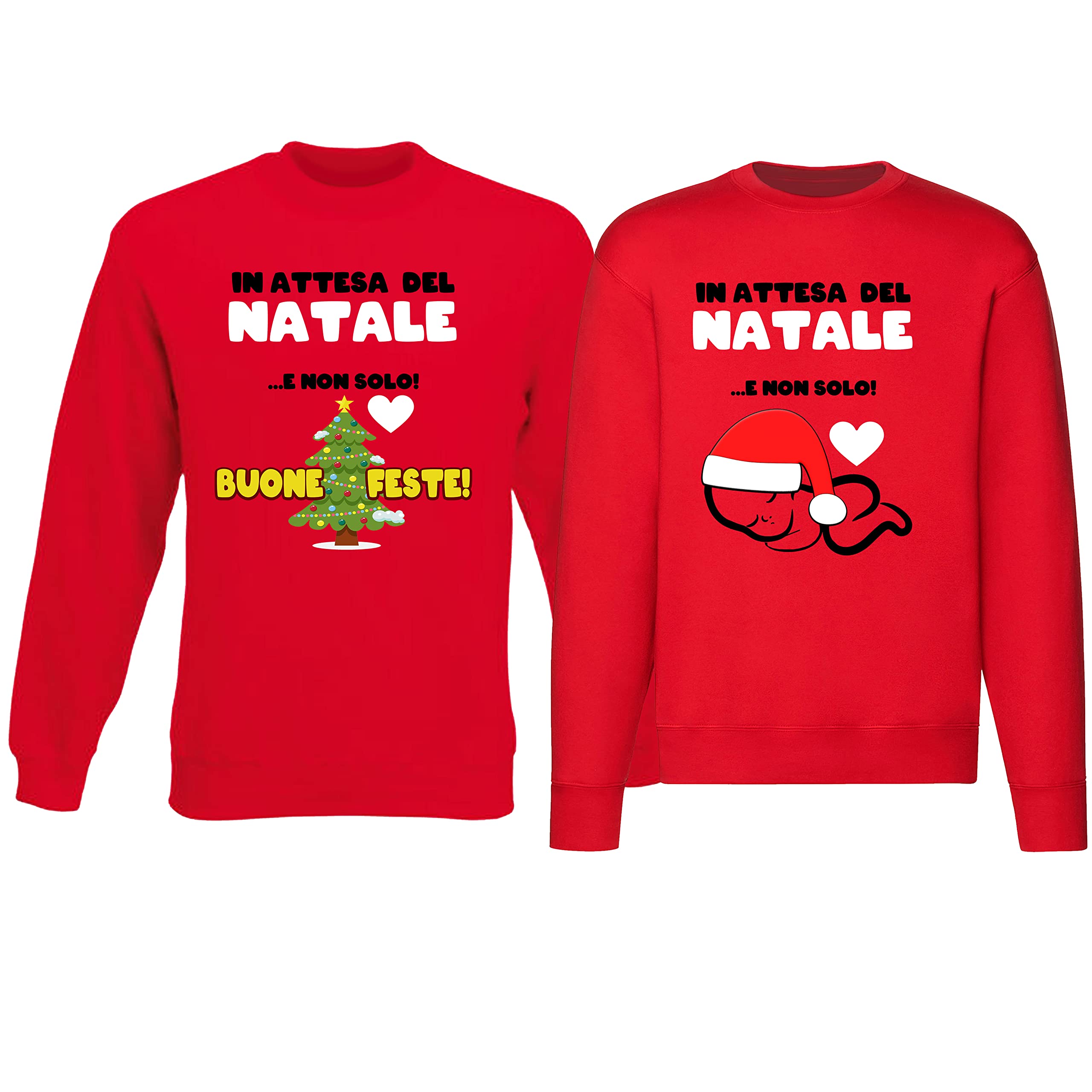 Coppia Felpe Natale - Incinta - Gravidanza - in Attesa - del Natale e Non Solo - Coppie - Partner - Lui Lei - Coppie Natalizie