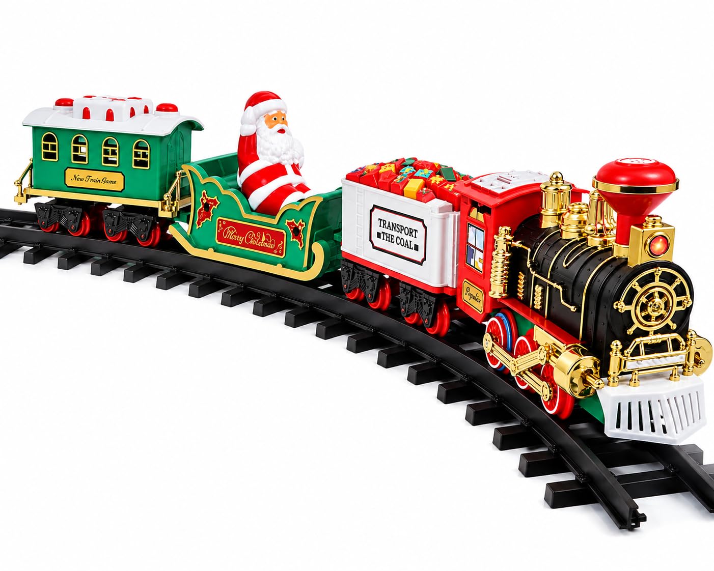 Unibos | Christmas Tree Train Set Around Tree, Motorised Xmas Railway With Santa Sleigh, 4-Car Train, Lights & Realistic Sounds, Circular Track, Battery Operated Christmas Decoration