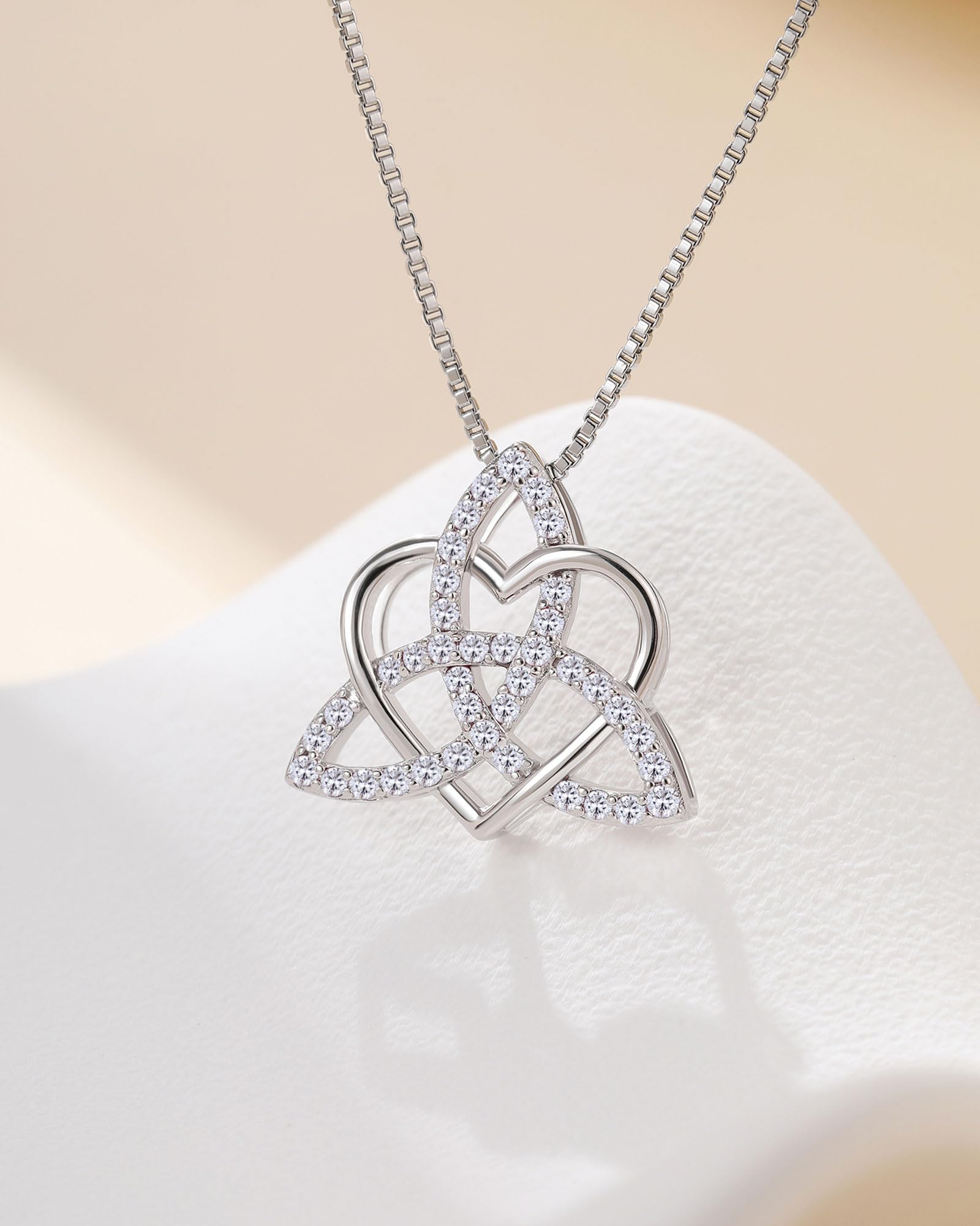 JiaYang Irische keltische Halskette aus 925er Sterlingsilber mit Trinity-Liebesknoten-Anhänger und Geburtsstein für Frauen und Damen