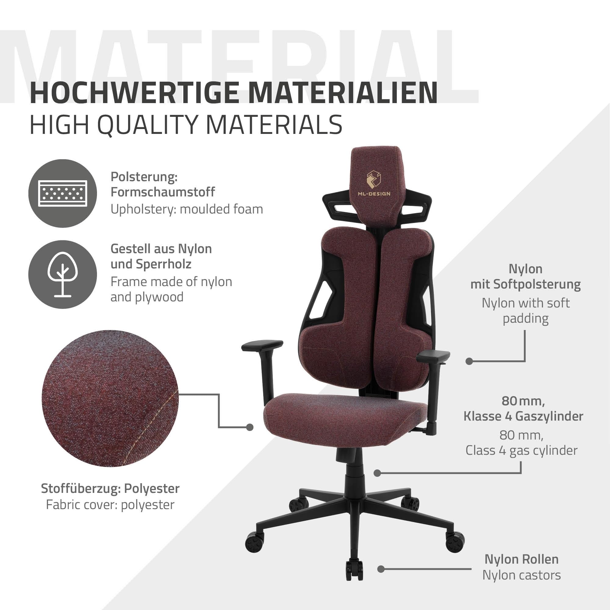 ML-Design Chaise de Gaming Ergonomique en Tissu Rouge, Accoudoirs 3D Réglables, Appui-Tête, Soutien Lombaire, Dossier Ajustable, Fauteuil Gamer Confortable pour Ordinateur, Mobilier Bureau Home Office