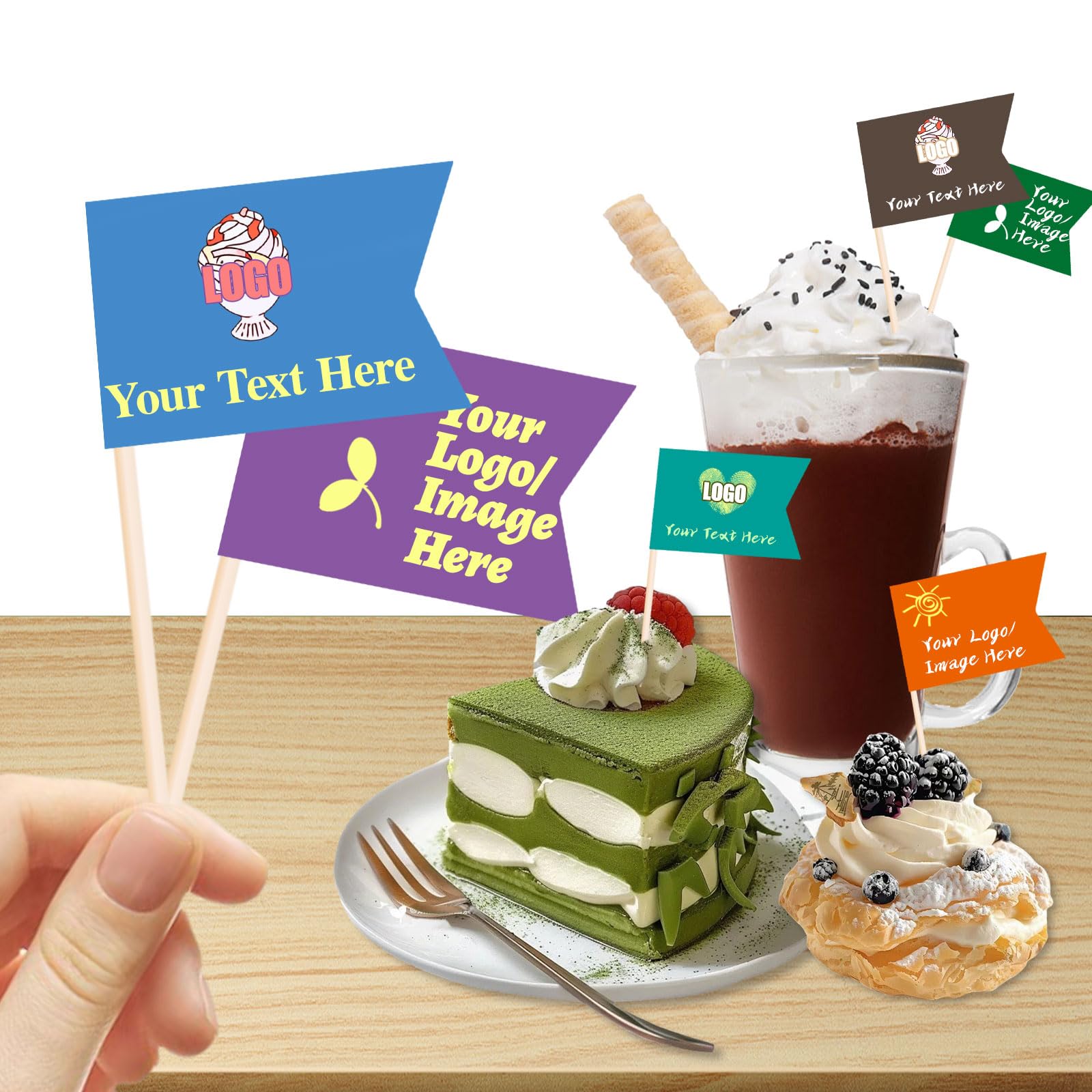 personalised Blank Toothpick Flags with Logo/Photo 100Pcs, Personalised Cheese Markers for Hamburger Cupcakes Toppers Party Decoration Food Labeling (Style 5)