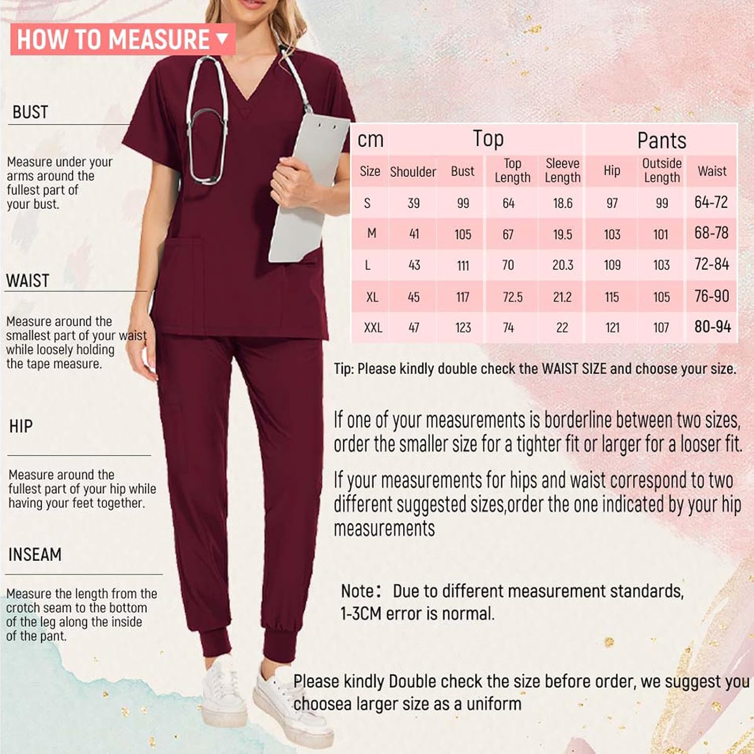 Women's Nursing Scrub Set 2-Piece Workwear Top & Pants for Medical SPA Cosmetology
