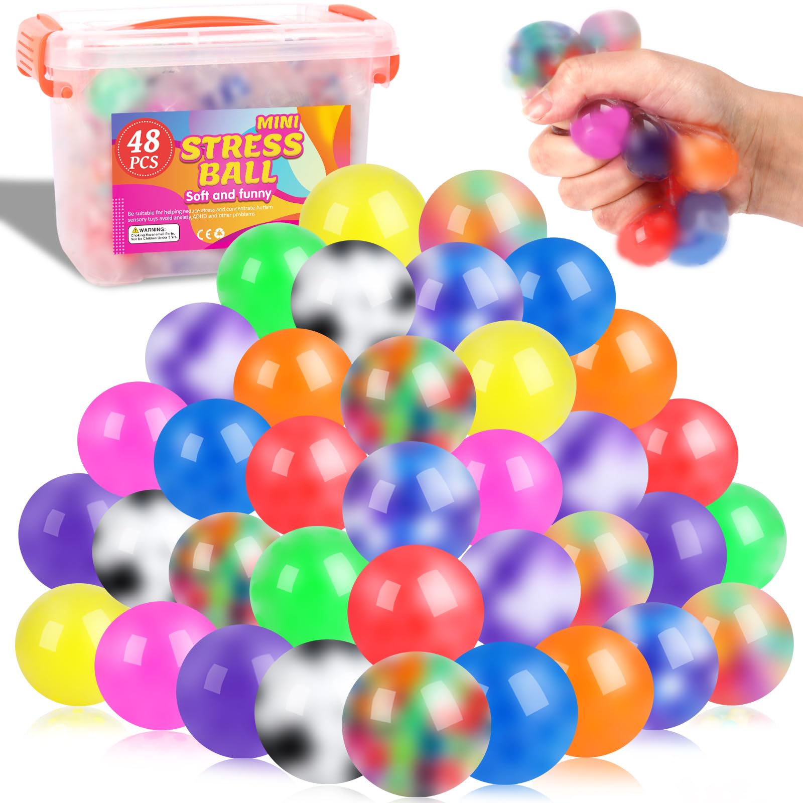 VISCOO 48 Pack Stress Balls for Adults, Squeeze Balls for Anxiety Relief, Soft Palm-Sized Pressure Balls, Durable Relaxation Set for Adults
