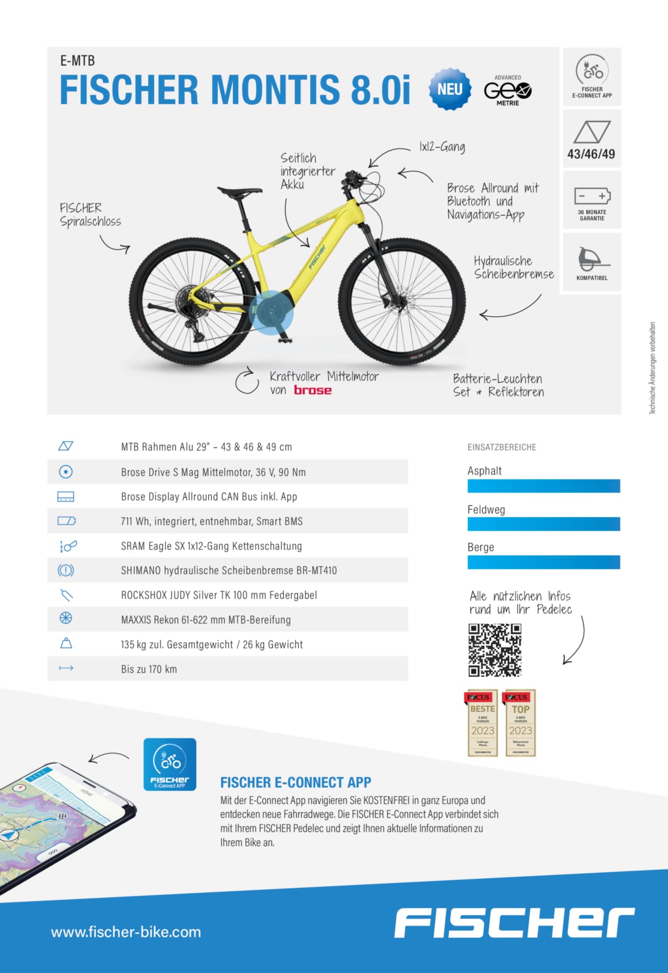 Fischer Montis 8.0i - Bicicleta eléctrica de montaña eléctrica para Hombre y Mujer, Motor Central, 90 NM, batería de 36 V