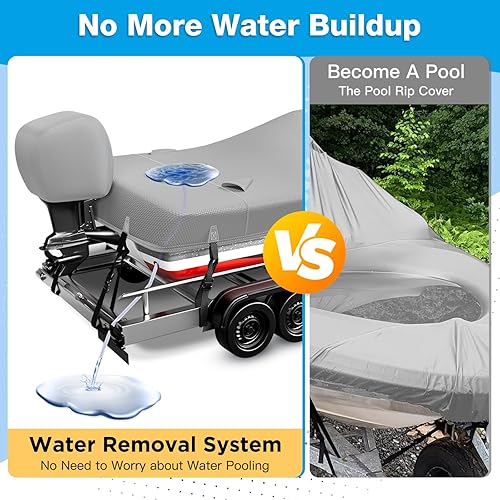 Miniatura 9 de Fuprosico Funda para lanchas remolcadas 900D de 17 a 19 pies con cubierta de motor fuera de borda, lona de grado marino, impermeable, 19 pies, gris