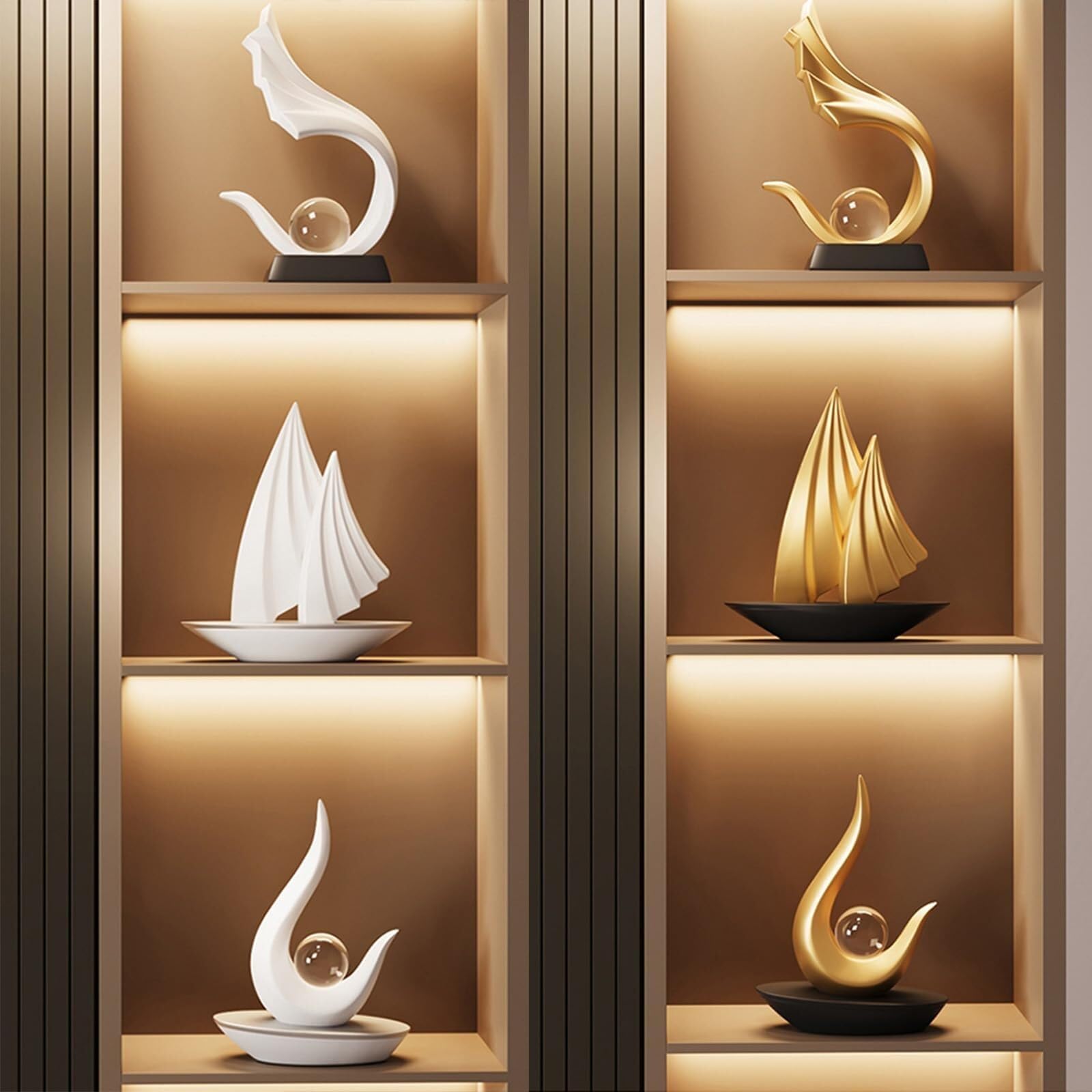 Regalos para Mujeres Estatua Abstracta Moderna de la Escultura Deco for Las esculturas Resina del Estante Decoración para estanterías(Gold B)